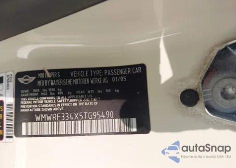 2005 Mini Cooper S из США, поврежденный, VIN WMWRE334X5TG95490